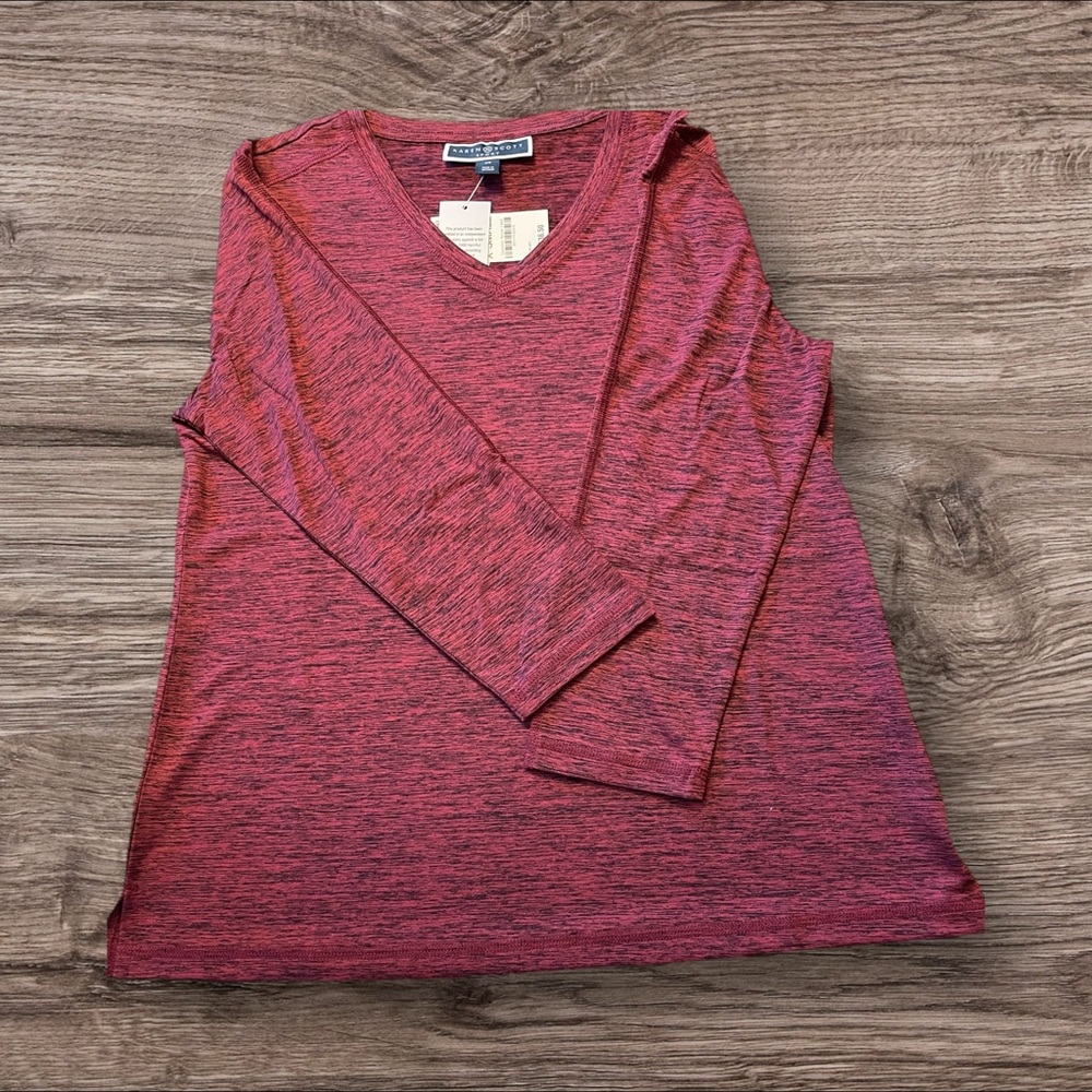 Karen Scott Heathered Pink/Cranberry V-Neck Top - XS